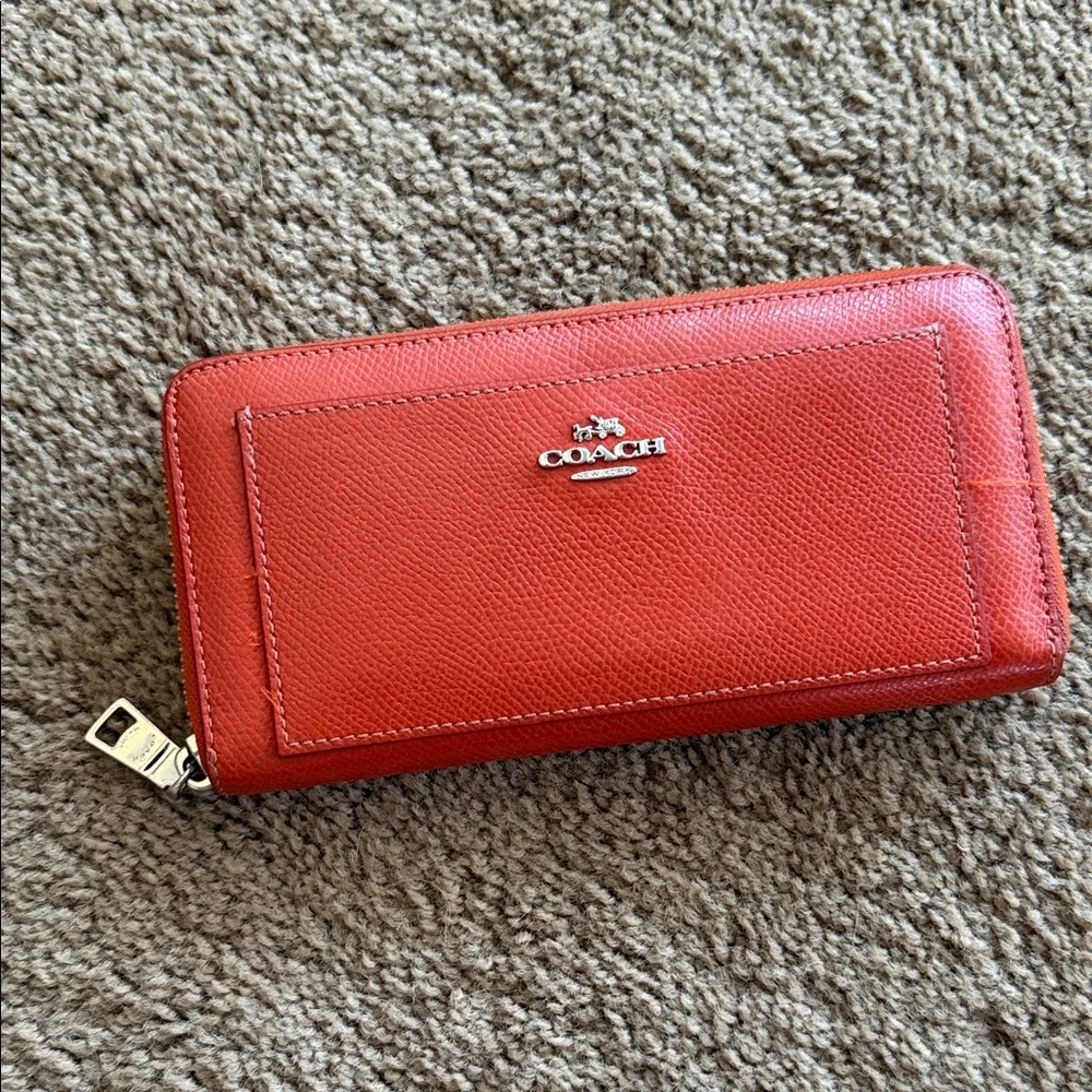 Coach Orange Zip-Around Leather Wallet - Picture 1 of 7